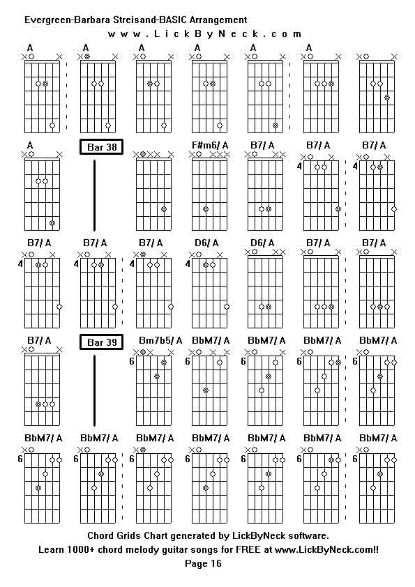 Chord Grids Chart of chord melody fingerstyle guitar song-Evergreen-Barbara Streisand-BASIC Arrangement,generated by LickByNeck software.